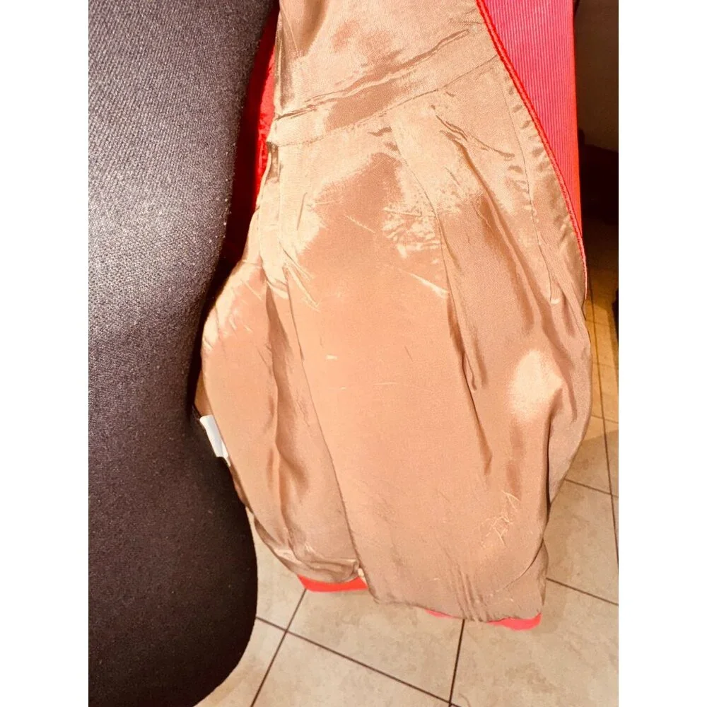 VTG By Malene Birger Womens Coral Red Cropped Pleated Swing Jacket 8/42 Glam